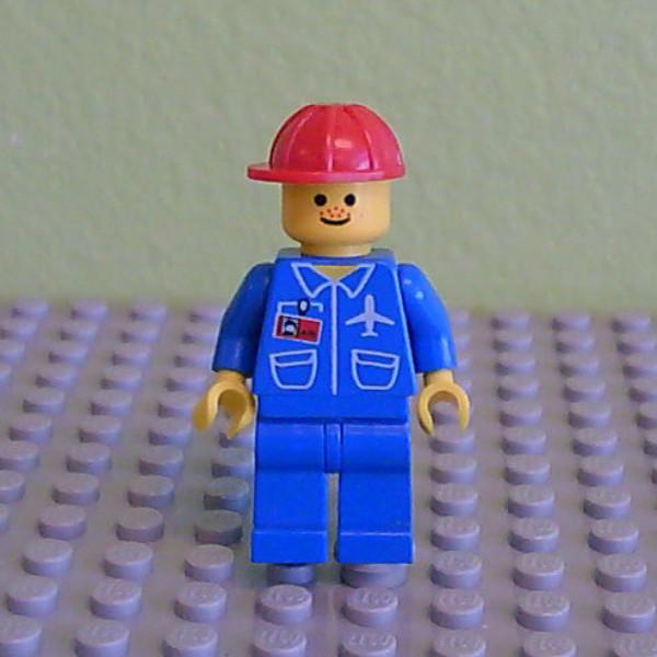 Airport - Blue 3 Button Jacket & Tie, Red Construction Helmet, Freckles