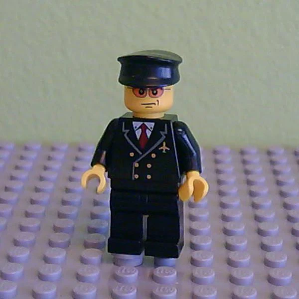 Airport - Pilot with Red Tie and 6 Buttons, Black Legs, Black Hat, Orange Sunglasses