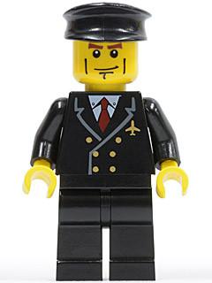 Airport - Pilot with Red Tie and 6 Buttons, Black Legs, Black Hat, Vertical Cheek Lines (3181)