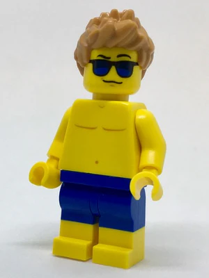 Beachgoer - Blue Male Swim Trunks and Sunglasses