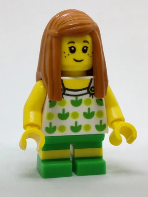 Beachgoer - Girl, Top with Apples and Green Legs with Yellow Stripes
