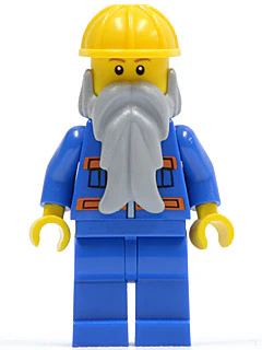 Blue Jacket with Pockets and Orange Stripes, Blue Legs, Beard, Yellow Construction Helmet