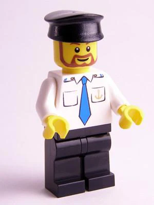 Boat Captain with Blue Tie and Anchor on Pocket, Black Hat, Brown Beard Rounded