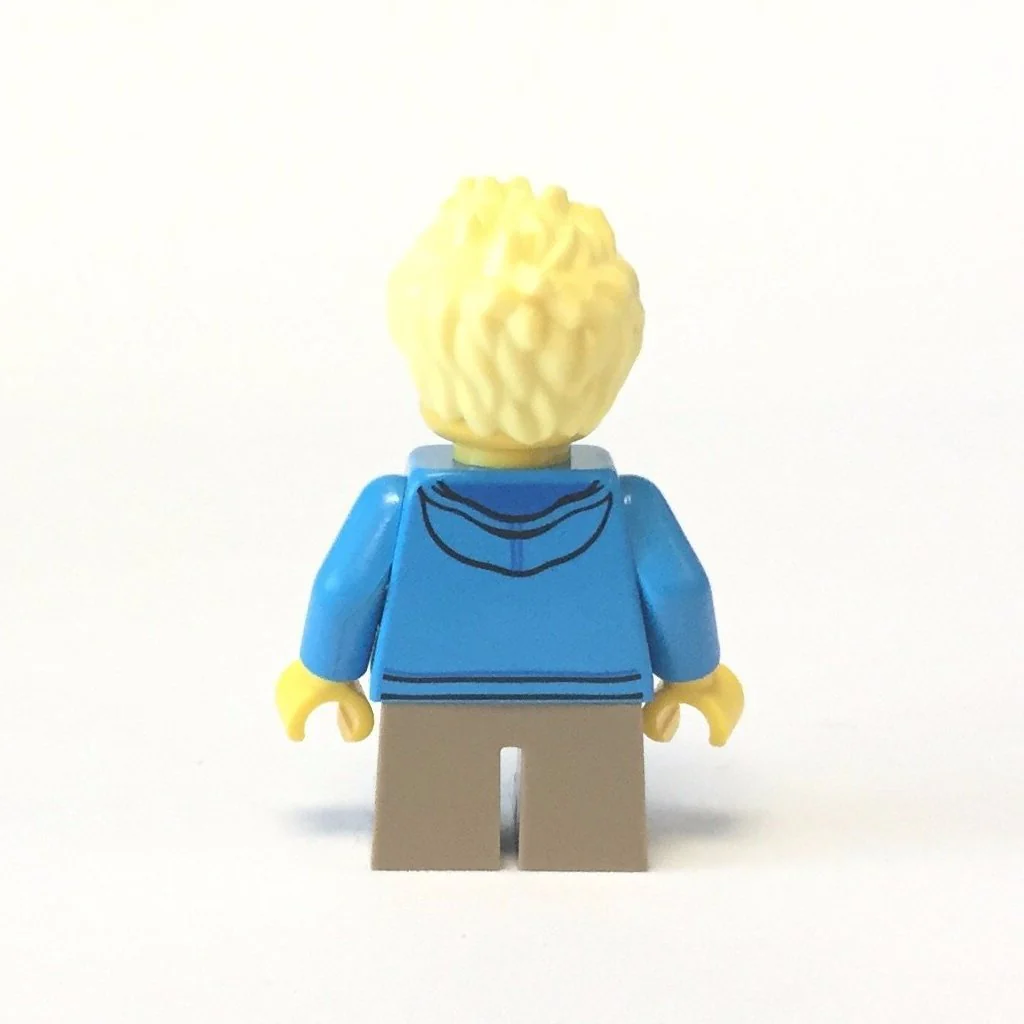 Boy, Dark Azure Hoodie with Green Striped Shirt, Dark Tan Short Legs, Freckles - Image 2