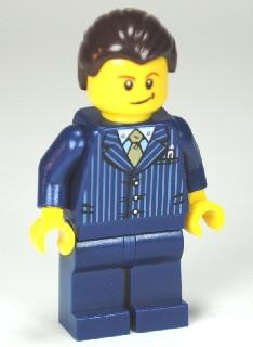 Business Man Pinstriped Jacket and Gold Tie, Dark Blue Legs, Dark Brown Hair
