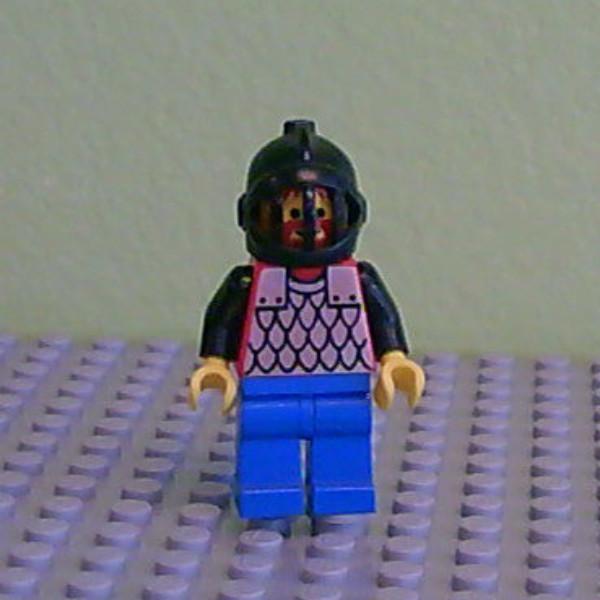 Scale Mail - Red with Black Arms, Blue Legs, Black Grille Helmet, White Plume