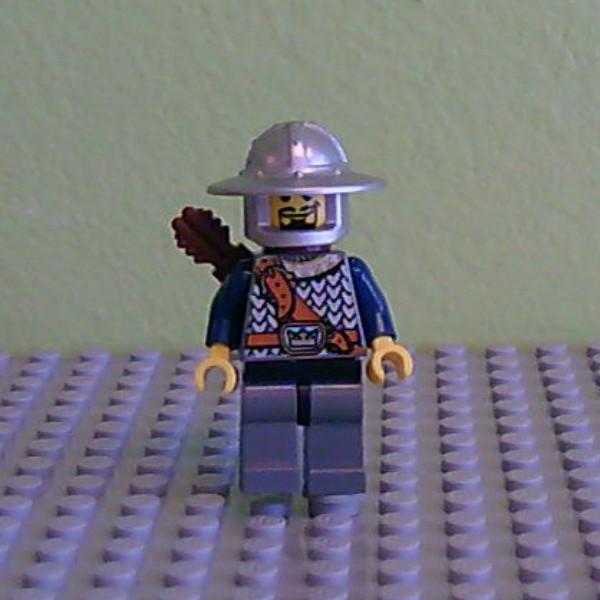Fantasy Era - Crown Knight Scale Mail with Chest Strap, Helmet with Broad Brim, Curly Eyebrows and Goatee, Quiver