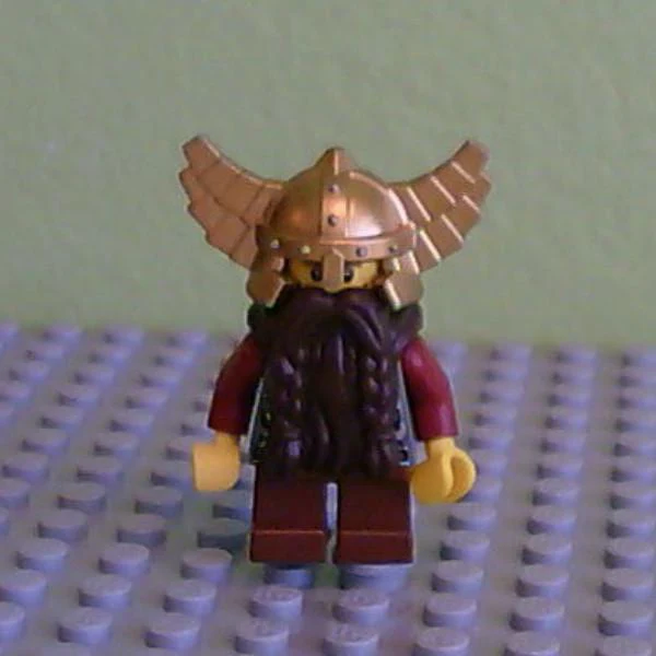 Fantasy Era - Dwarf, Dark Brown Beard, Metallic Gold Helmet with Wings, Dark Red Arms, Vertical Cheek Lines
