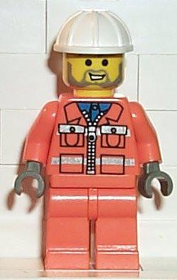 Construction Worker - Orange Zipper Jacket, Safety Stripes, Orange Legs, White Construction Helmet