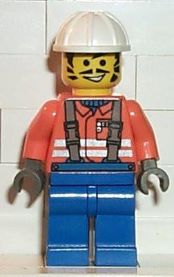 Construction Worker - Orange Shirt, White Construction Helmet