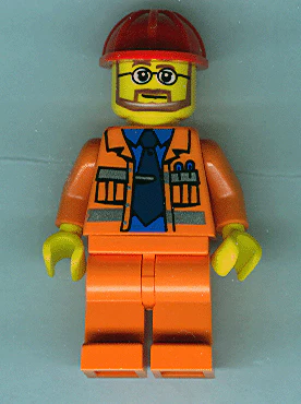 Construction Foreman - Orange Jacket with Blue Shirt, Dark Blue Tie, Red Construction Helmet