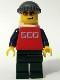 Red Shirt with 3 Silver Logos, Dark Blue Arms, Orange Glasses, Backpack