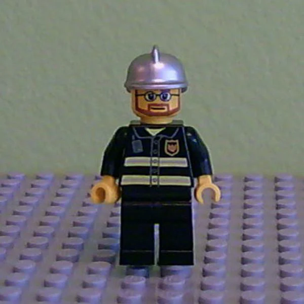 Fire - Reflective Stripes, Black Legs, Silver Fire Helmet, Beard and Glasses (Hovercraft Pilot)