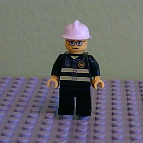 Fire - Reflective Stripes, Black Legs, White Fire Helmet, Glasses and Brown Thin Eyebrows