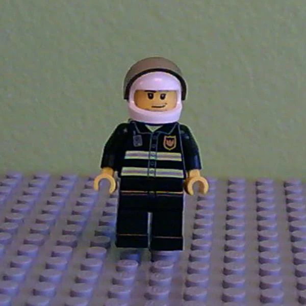 Fire - Reflective Stripes, Black Legs, White Standard Helmet, Trans-Black Visor, Stubble Beard and Moustache, Smirk and Stubble Beard