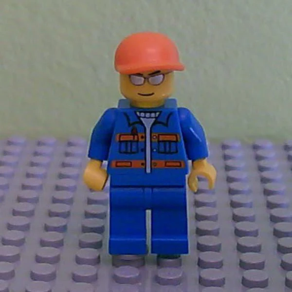 Blue Jacket with Pockets and Orange Stripes, Blue Legs, Orange Short Bill Cap, Silver Sunglasses