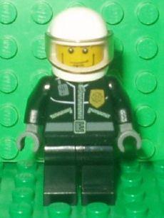 Police - City Leather Jacket with Gold Badge and 'POLICE' on Back, White Helmet, Trans-Black Visor, Cheek Lines