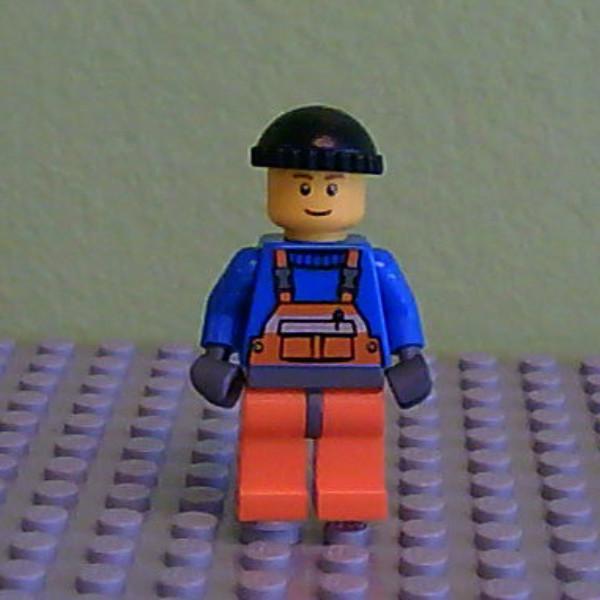 Overalls with Safety Stripe Orange, Orange Legs and Dark Bluish Gray Hips, Black Knit Cap