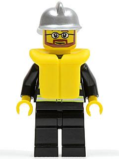 Fire - Reflective Stripes, Black Legs, Silver Fire Helmet, Beard and Glasses, Life Jacket