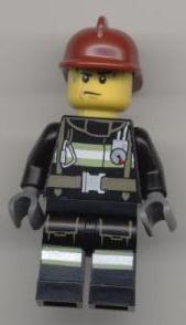 Fire - Reflective Stripes with Utility Belt, Dark Red Fire Helmet, Sweat Drops