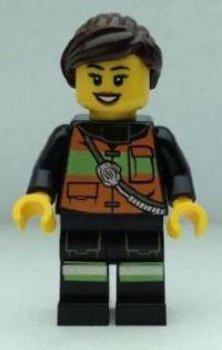Fire - Reflective Stripe Vest with Pockets and Shoulder Strap, Female Dark Brown Ponytail and Swept Sideways Fringe