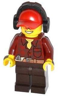 Flannel Shirt with Pocket and Belt, Dark Brown Legs, Red Cap with Hole, Headphones, Orange Sunglasses