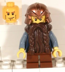 Fantasy Era - Dwarf, Dark Brown Beard, Copper Helmet with Studded Bands, Sand Blue Arms, Vertical Cheek Lines