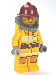 Fire - Bright Light Orange Fire Suit with Utility Belt, Dark Red Fire Helmet, Yellow Airtanks