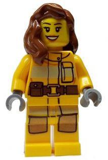 Fire - Bright Light Orange Fire Suit with Utility Belt, Reddish Brown Female Hair over Shoulder