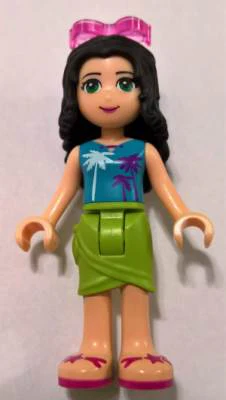 Friends Emma, Lime Wrap Skirt, Medium Azure Top with Palm Tree Pattern, Trans-Dark Pink Sunglasses