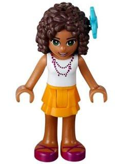 Andrea, Bright Light Orange Layered Skirt, White Top with Necklace with Music Notes, Flower