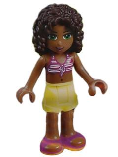 Andrea, Bright Light Yellow Shorts, Magenta and White Striped Bikini Top