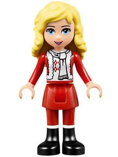 Ewa, Red Skirt and Black Boots, Red and White Holiday Top with Scarf (41040)