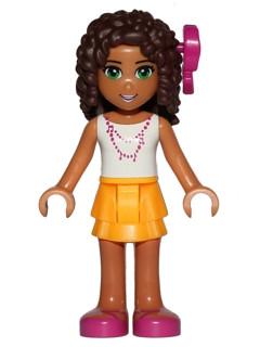 Andrea, Bright Light Orange Layered Skirt, White Top with Necklace with Music Notes, Bow