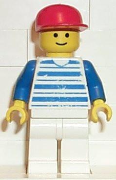 Horizontal Lines Blue - Blue Arms - White Legs, Red Cap