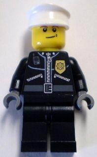 Police - City Leather Jacket with Gold Badge and 'POLICE' on Back, White Hat, Lopsided Smile