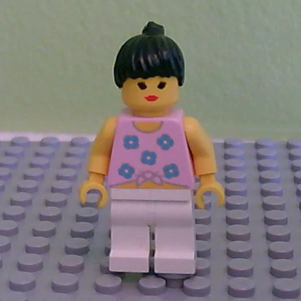 Blue Flowers - White Legs, Black Ponytail Hair