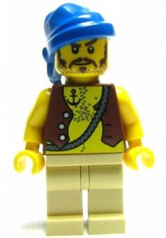 Pirate Vest and Anchor Tattoo, Tan Legs, Blue Bandana, Brown Moustache