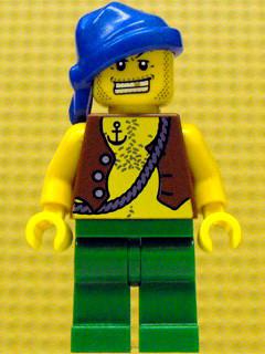Pirate Vest and Anchor Tattoo, Green Legs, Blue Bandana, Gold Tooth