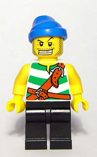 Pirate Green / White Stripes, Black Legs, Blue Bandana, White Teeth with Gold Tooth