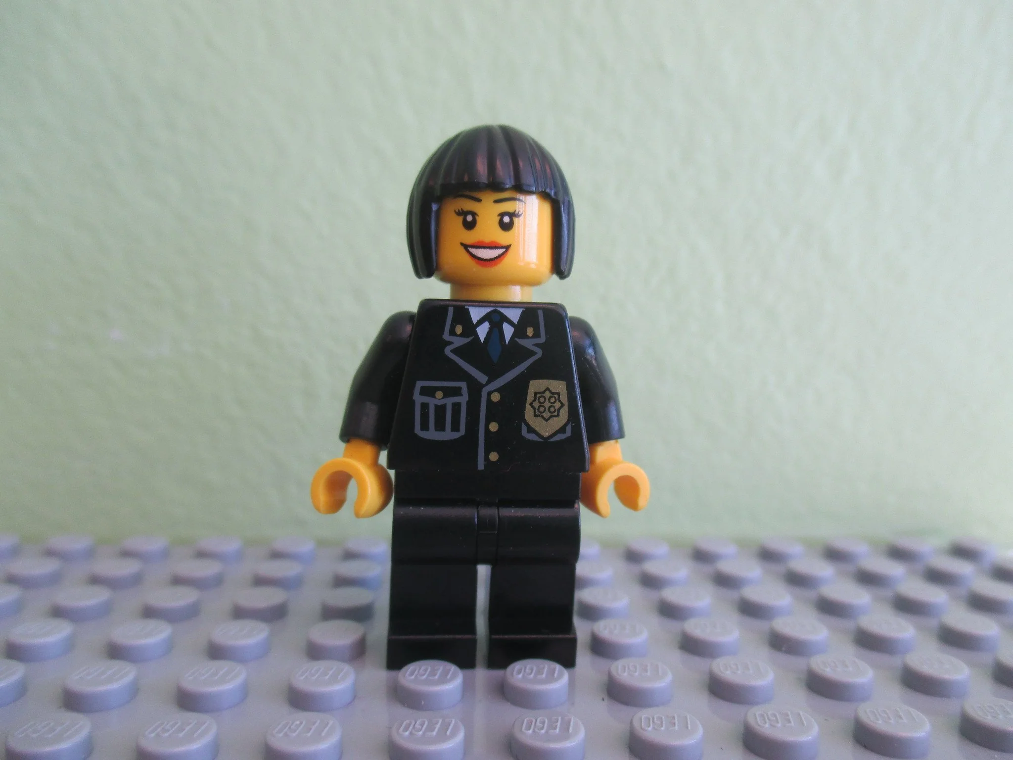 Police - City Suit with Blue Tie and Badge, Black Legs, Black Bob Cut Hair