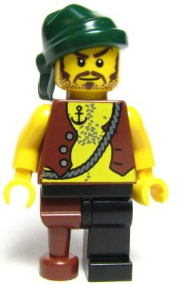 Pirate Vest and Anchor Tattoo, Black Leg and Peg Leg, Dark Green Bandana, Brown Mustache