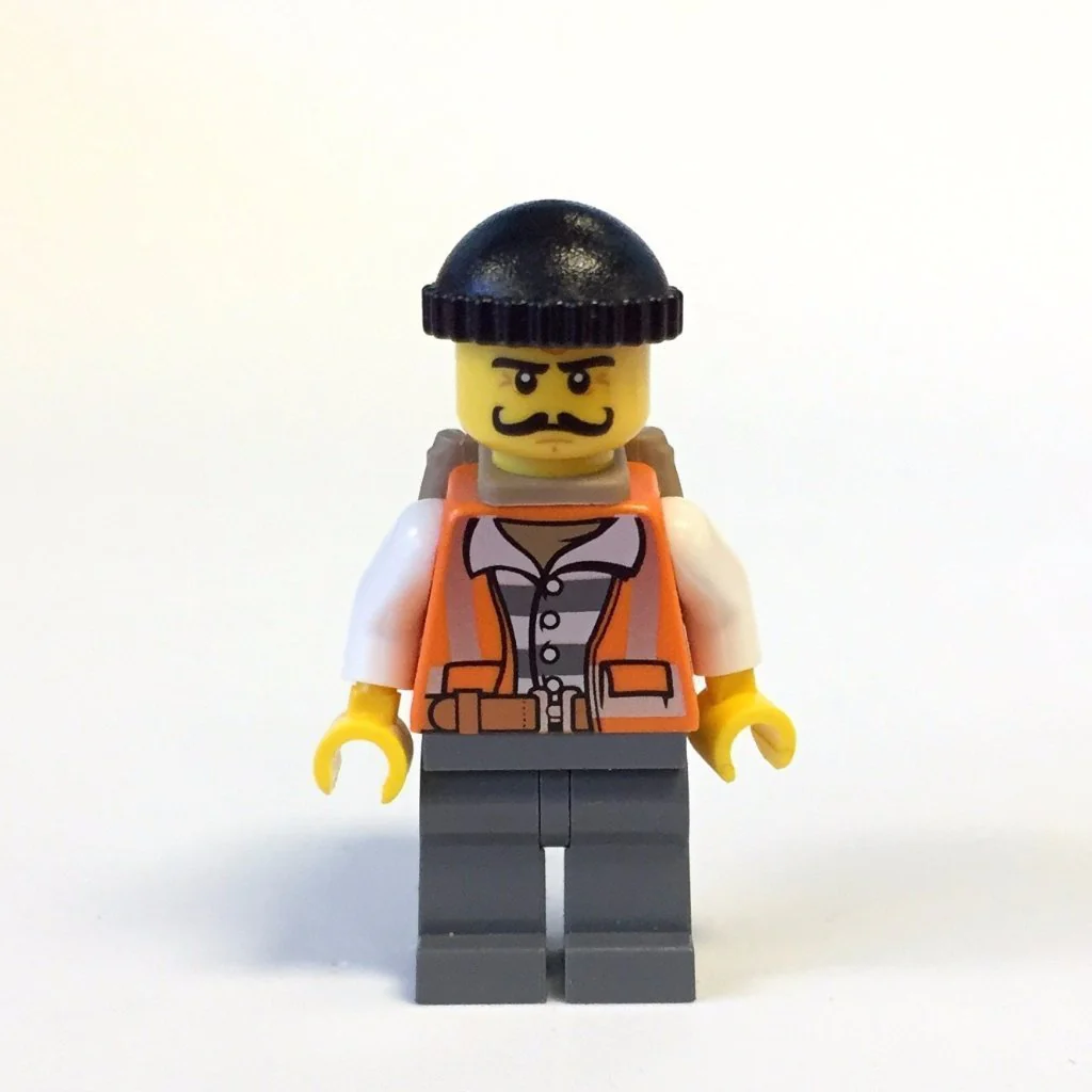 Police - City Bandit Male with Orange Vest, Black Knit Cap, Moustache Curly Long (60139)