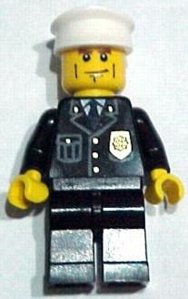 Police - City Suit with Blue Tie and Badge, Black Legs, Vertical Cheek Lines, Brown Eyebrows, White Hat