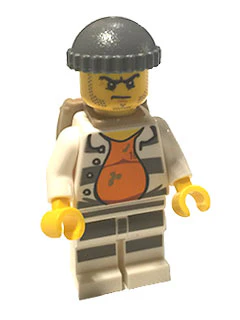Police - Jail Prisoner (Open Shirt, Striped Legs, Gray Knit Cap, Backpack)