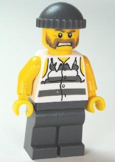 Police - Jail Prisoner Shirt with Prison Stripes and Torn out Sleeves, Dark Bluish Gray Legs, Dark Bluish Gray Knit Cap