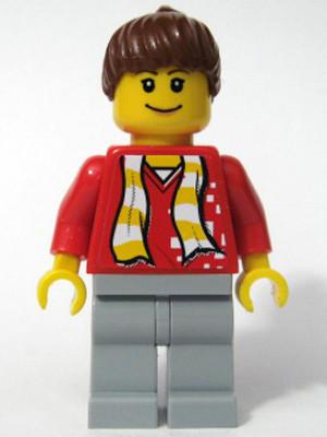Soccer Fan Red - Sand Blue Legs, Striped Scarf and Dots Pattern Torso Sticker (3569)