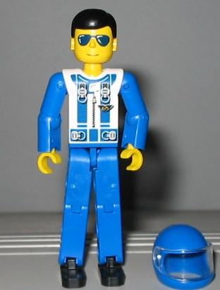 Technic Figure Blue Legs, White Top with Zipper & Shoulder Harness Pattern, Blue Arms, Blue Helmet (set 8232)