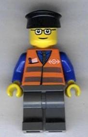 Orange Vest with Safety Stripes - Dark Bluish Gray Legs, Glasses, Black Hat