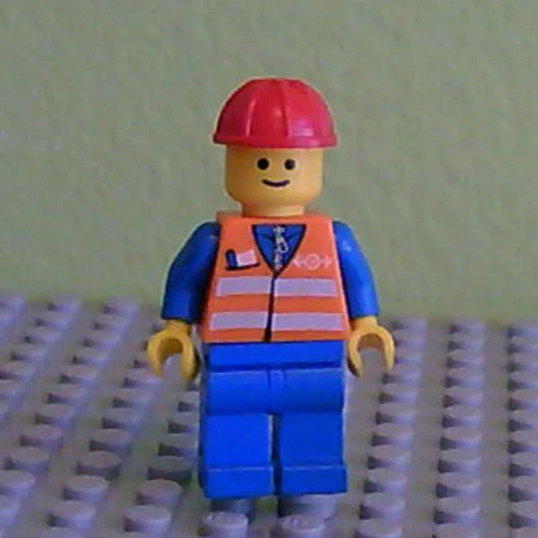 Orange Vest with Safety Stripes - Blue Legs, Red Construction Helmet